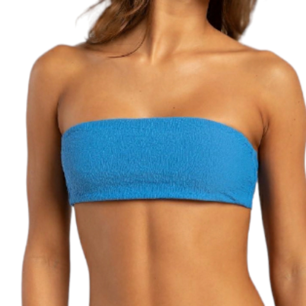 Full Tilt Crinkle Bandeau Bikini Top Small Blue NWOT